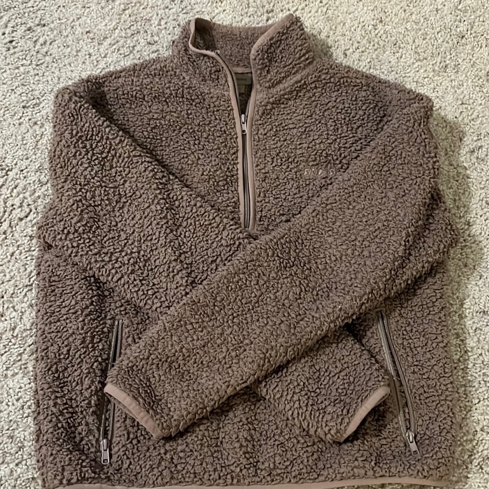 SKIMS Fuzzy Teddy 3/4 Zip Sweatshirt Sz s in brown
